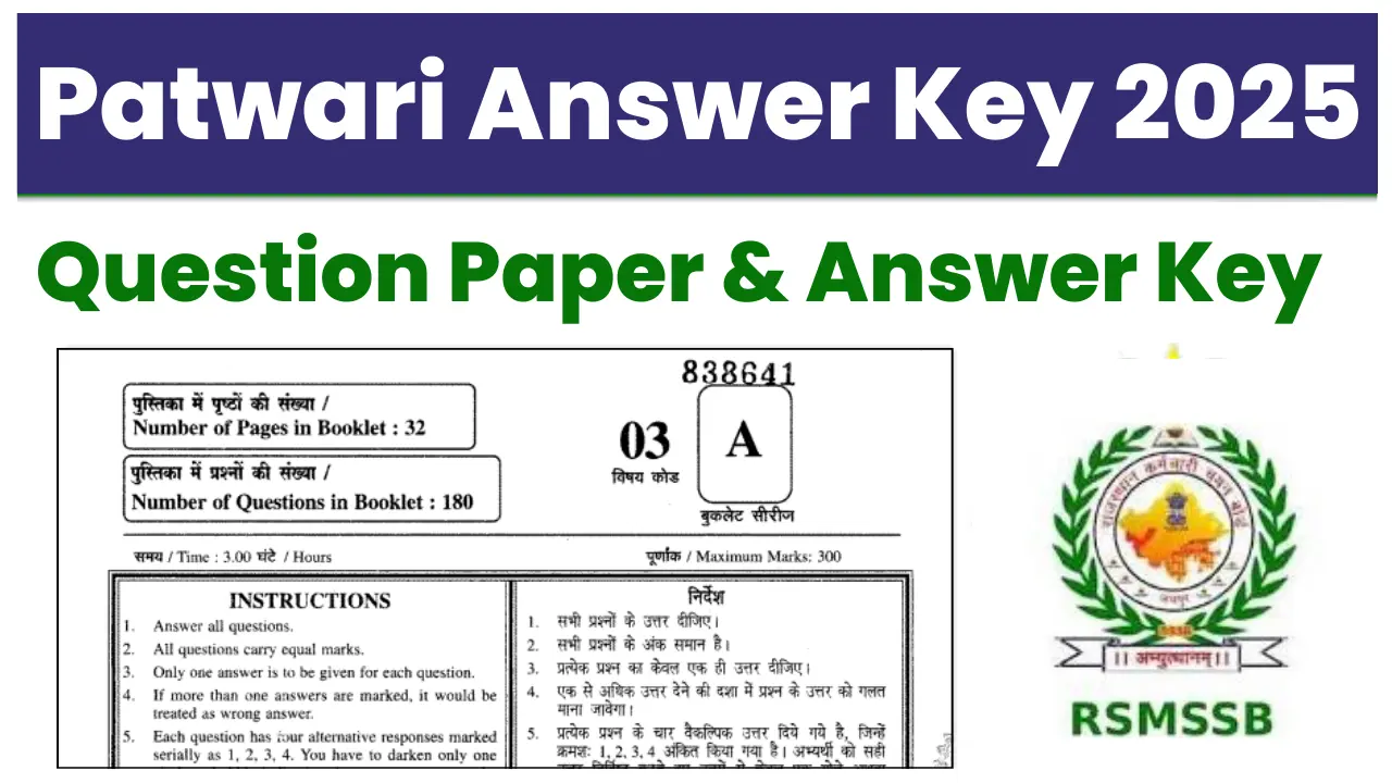 RSSB Patwari Answer Key 2025 OUT