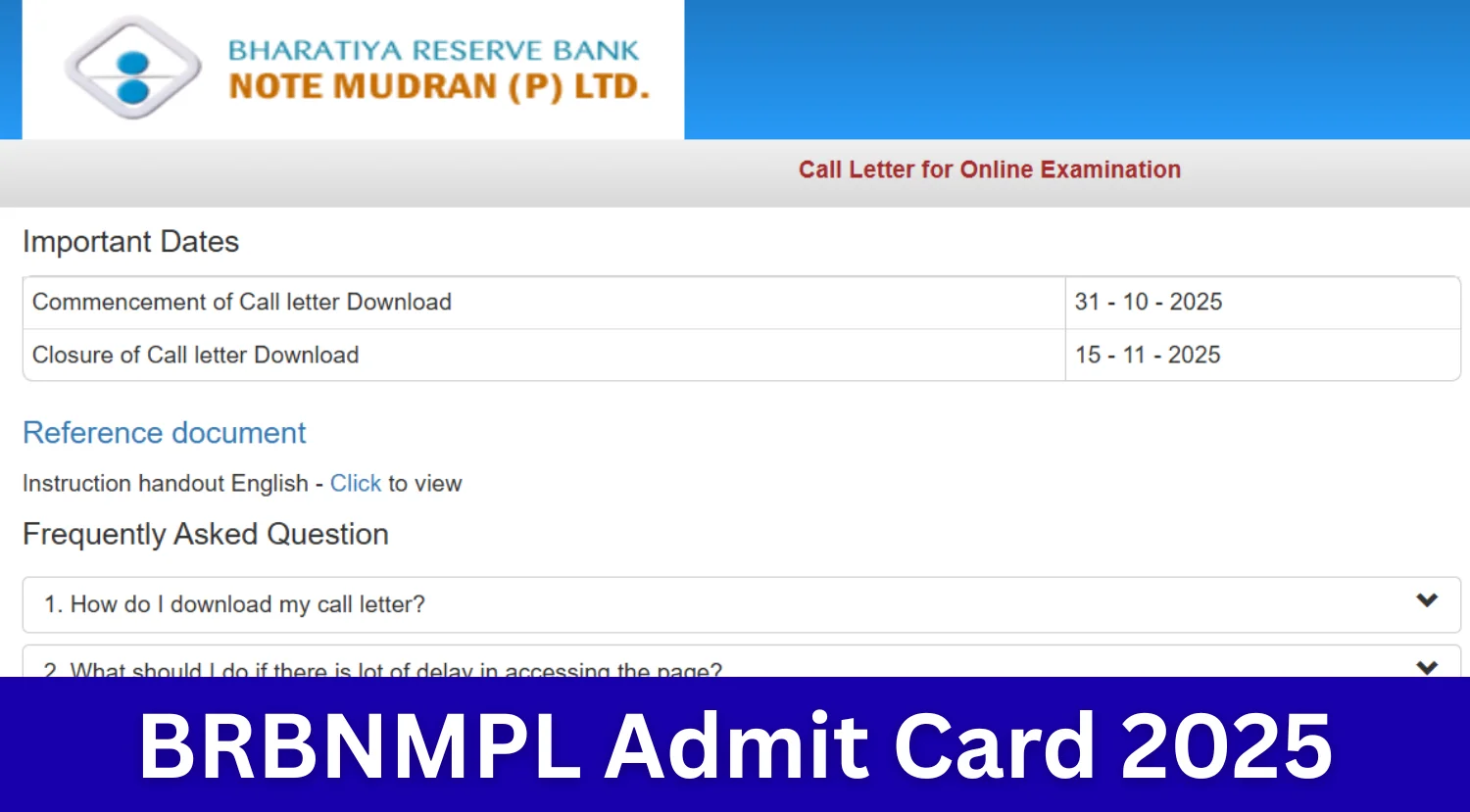 BRBNMPL Admit Card 2025 OUT